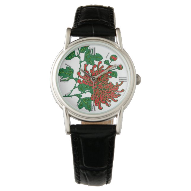 Chinesische Spinnenchrysanthemen - tief rot Armbanduhr (Vorderseite)