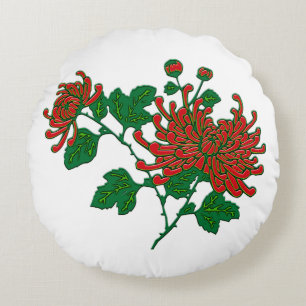Chinesische Spinnenchrysanthemen - tiefes chinesis Rundes Kissen
