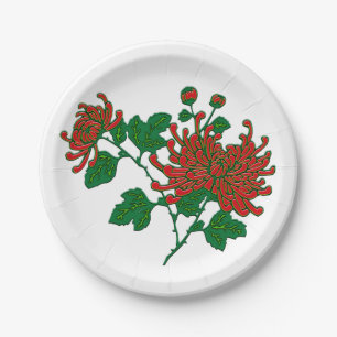 Chinesische Spinnenchrysanthemen - tiefrot Pappteller