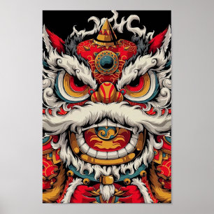 Chinesische Tanzlion - farbenfrohe Illustration Poster