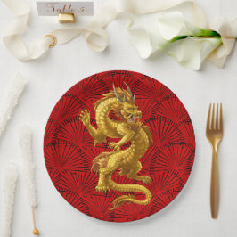Chinesische Teller des Glücksspiel-Gold-Drachenpap