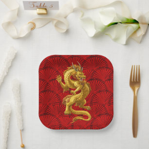 Chinesische Teller des Glücksspiel-Gold-Drachenpap