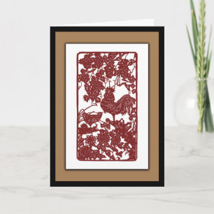 Chinesische Tierkreis-Hahn Papercut Szene Karte