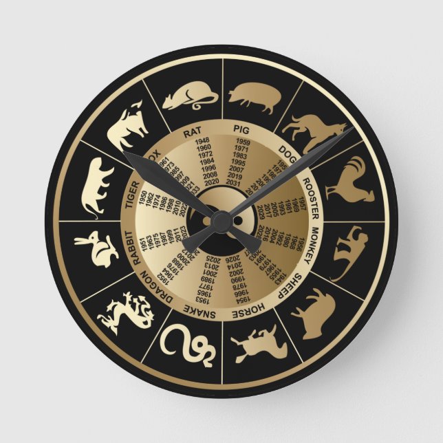 Chinesische Tierkreis-Wanduhr Runde Wanduhr (Vorderseite)