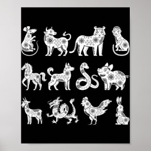 Chinesische Tierkreiszeichen Lunar Chinesisches Ne Poster