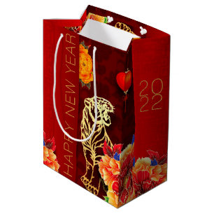 Chinesische Tiger-Papier-schneiden Peonies New Yea Mittlere Geschenktüte