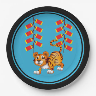 Chinesische Tiger- und Chinesische Feuerwehr Pappteller