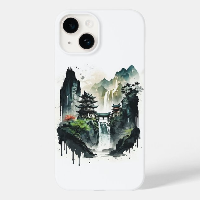 Chinesische Tintenlandschaft mit Wasserfall Case-Mate iPhone 14 Hülle (Rückseite)