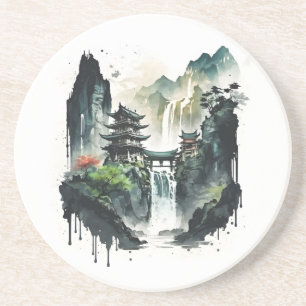 Chinesische Tintenlandschaft mit Wasserfall Getränkeuntersetzer