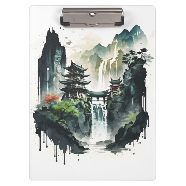 Chinesische Tintenlandschaft mit Wasserfall Klemmbrett (Vorderseite)