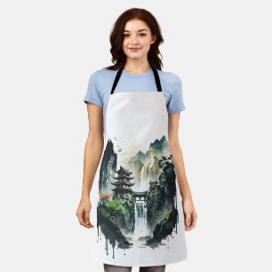 Chinesische Tintenlandschaft mit Wasserfall Schürze