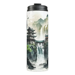 Chinesische Tintenlandschaft mit Wasserfall Thermosbecher