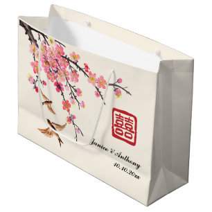 Chinesische Tintenmalerei Blumenvogelhochzeit Große Geschenktüte