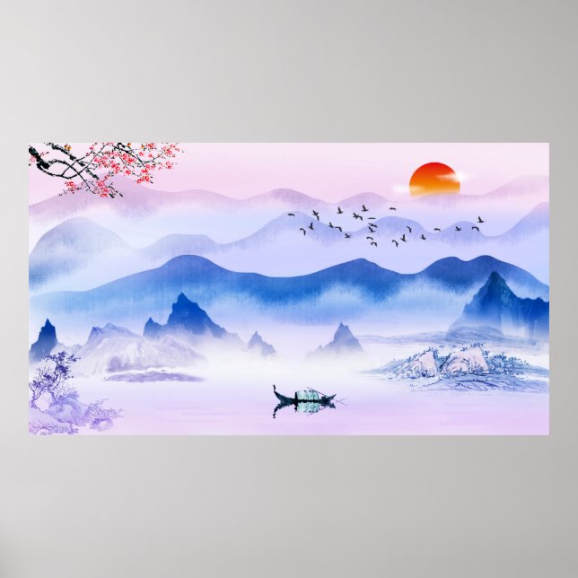 Chinesische Tintenzeichnung Landschaft Poster (Vorne)