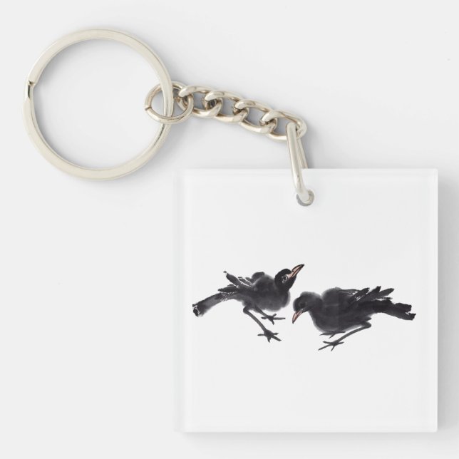 Chinesische Tuschekunst mit Vogelmotiv Schlüsselanhänger (Vorderseite)