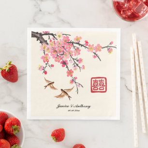 Chinesische Tuschmalerei Blumen und Vögel Hochzeit Serviette