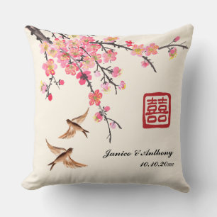 Chinesische Tuschmalerei Blumen Vogel Hochzeit  Kissen