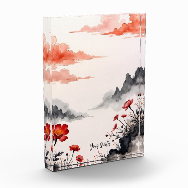 Chinesische Tuschwasch-Mohn-Kunst Fotoblock (Links)