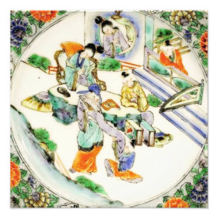 Chinesische Vintage Chinoiserie Blumen Fotodruck