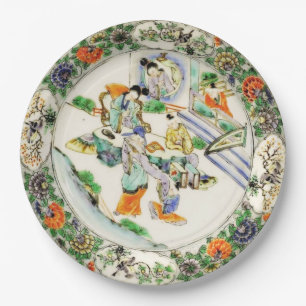 Chinesische Vintage Chinoiserie Blumen Pappteller