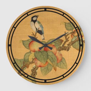 Chinesische Vögel und Früchte aus der Antike Große Wanduhr