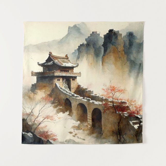 Chinesische Wasserfarbe Die große Mauer Wandteppich (Vorderseite)