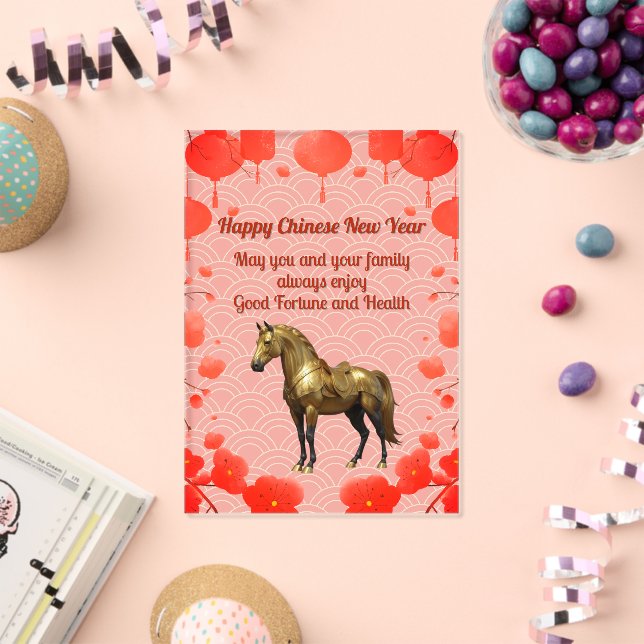Chinesische Weihnachtskarte für goldenes Pferd Acryleinladungen (Insitu (Feier))