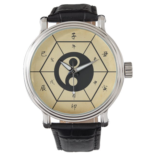 Chinesische Zeichen wählen mit Taichi Ying und Yan Armbanduhr (Vorderseite)