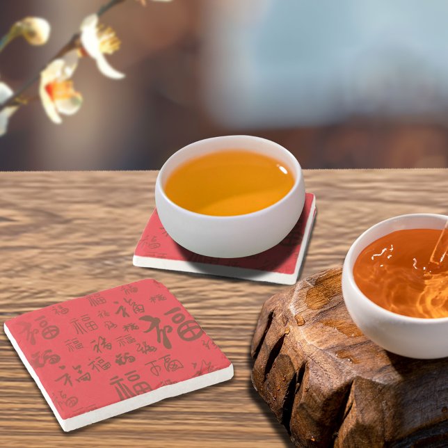 Chinesische Zeichenkalligraphie 福 Segnungen Steinuntersetzer (Von Creator hochgeladen)