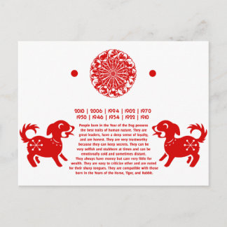 CHINESISCHE ZODIAC-DOG-PAPERCUT-ILLUSTRATION POSTKARTE