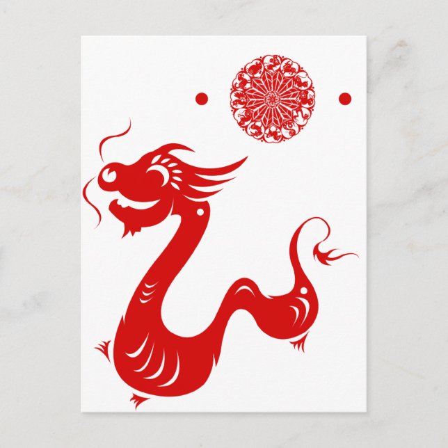 CHINESISCHE ZODIAC-DRAGON-PAPERCUT-ILLUSTRATION POSTKARTE (Vorderseite)