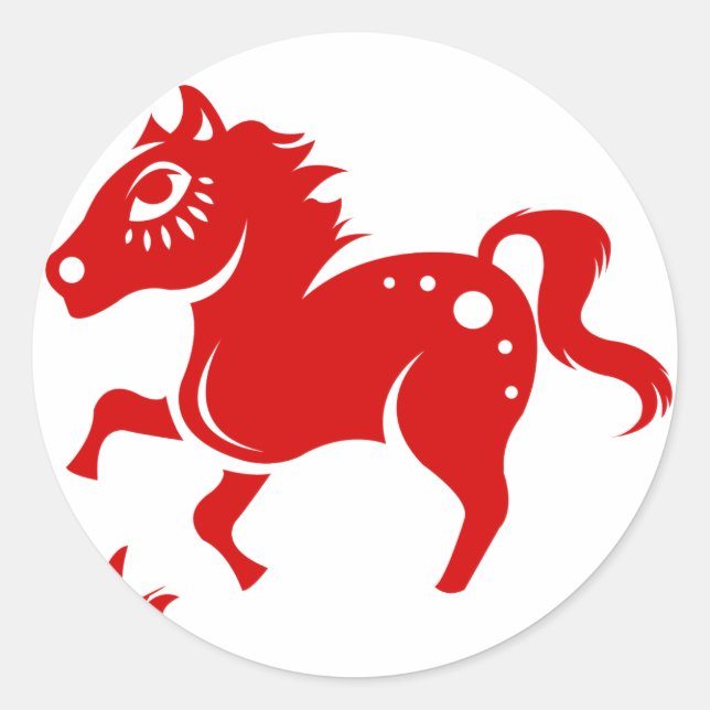CHINESISCHE ZODIAC-HORSE-PAPERCUT-ILLUSTRATION RUNDER AUFKLEBER (Vorderseite)
