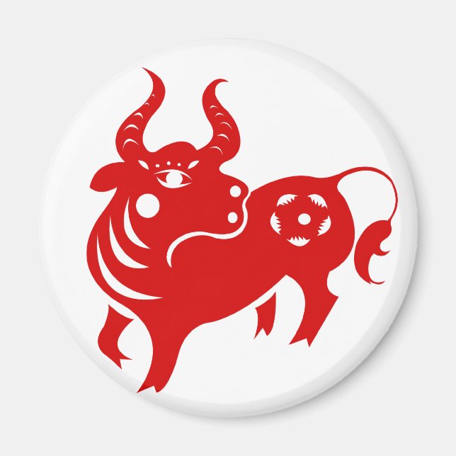 CHINESISCHE ZODIAC OX PAPERCUT ILLUSTRATION MAGNET (Vorne)