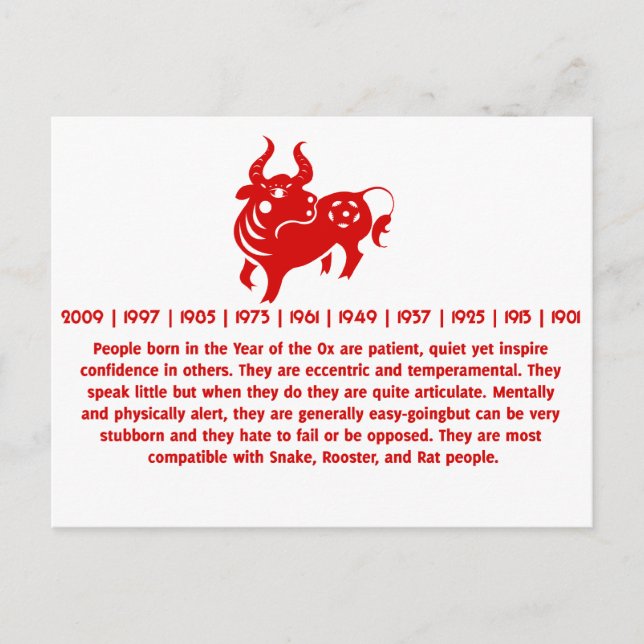 CHINESISCHE ZODIAC OX PAPERCUT ILLUSTRATION POSTKARTE (Vorderseite)