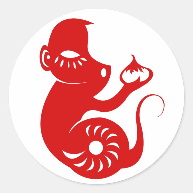 CHINESISCHE ZODIAC PAPERCUT MONKEY ILLUSTRATION RUNDER AUFKLEBER (Vorderseite)