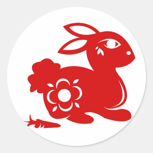 CHINESISCHE ZODIAC-RABBBIT-PAPIERVERBINDUNG RUNDER AUFKLEBER (Vorderseite)