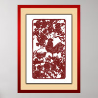 Chinesische Zodiac Rooster Papercut Szene