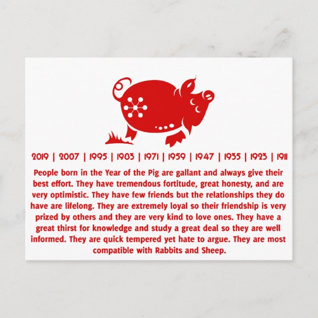 CHINESISCHE ZODIAC-SCHWEINPAPIERILLUSTRATION POSTKARTE (Vorderseite)