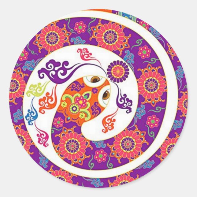 Chinesische Zodiac Snake Colorful Serie Runder Aufkleber (Vorderseite)