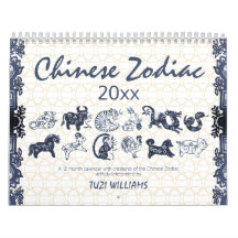 Chinesische Zodiac-Tiere Blue White Minimal Custom