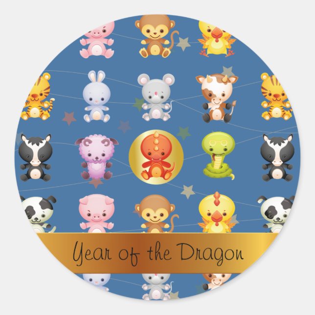 Chinesische Zodiakämie Jahr des Drachen Runder Aufkleber (Vorderseite)