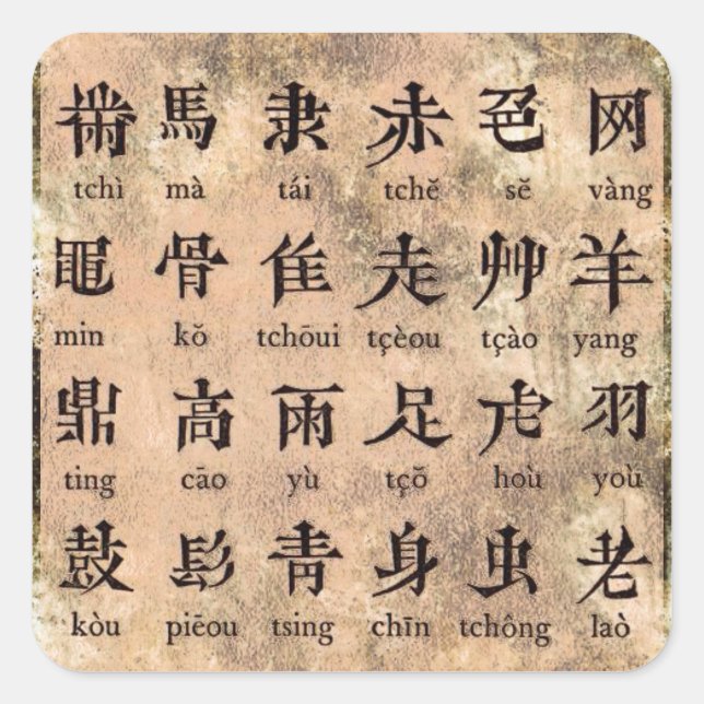Chinesischer Alphabet-Aufkleber Quadratischer Aufkleber (Vorderseite)