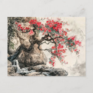 Chinesischer Aquarellbaum in Bergen Postkarte
