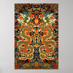 Chinesischer asiatischer Drache Farbige Kunst Poster