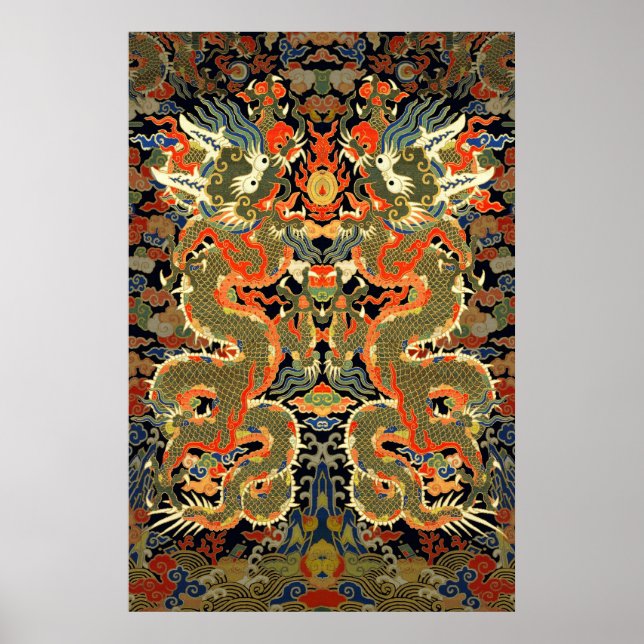 Chinesischer asiatischer Drache Farbige Kunst Poster (Vorne)