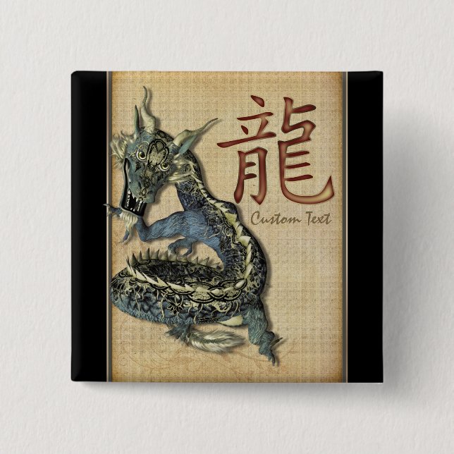 Chinesischer blauer Drache-personalisierter Knopf Button (Vorderseite)