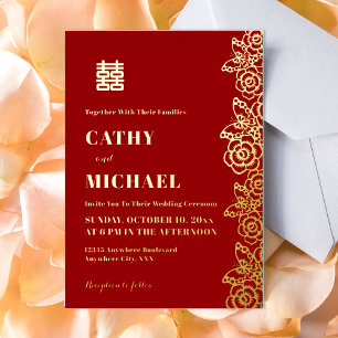 Chinesischer Blume-Schmetterling-Hochzeitspapier Folieneinladung