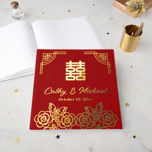 Chinesischer Blume-Schmetterling-Hochzeitspapier Gästebuch