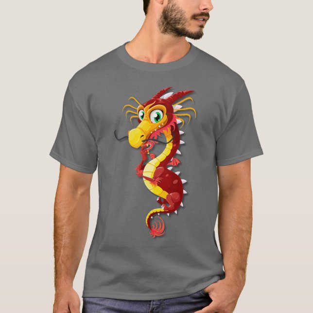 Chinesischer Cartoon-Drache in Rot und Gold T-Shirt (Vorderseite)