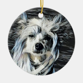 Chinesischer Crested Hund Keramik Ornament